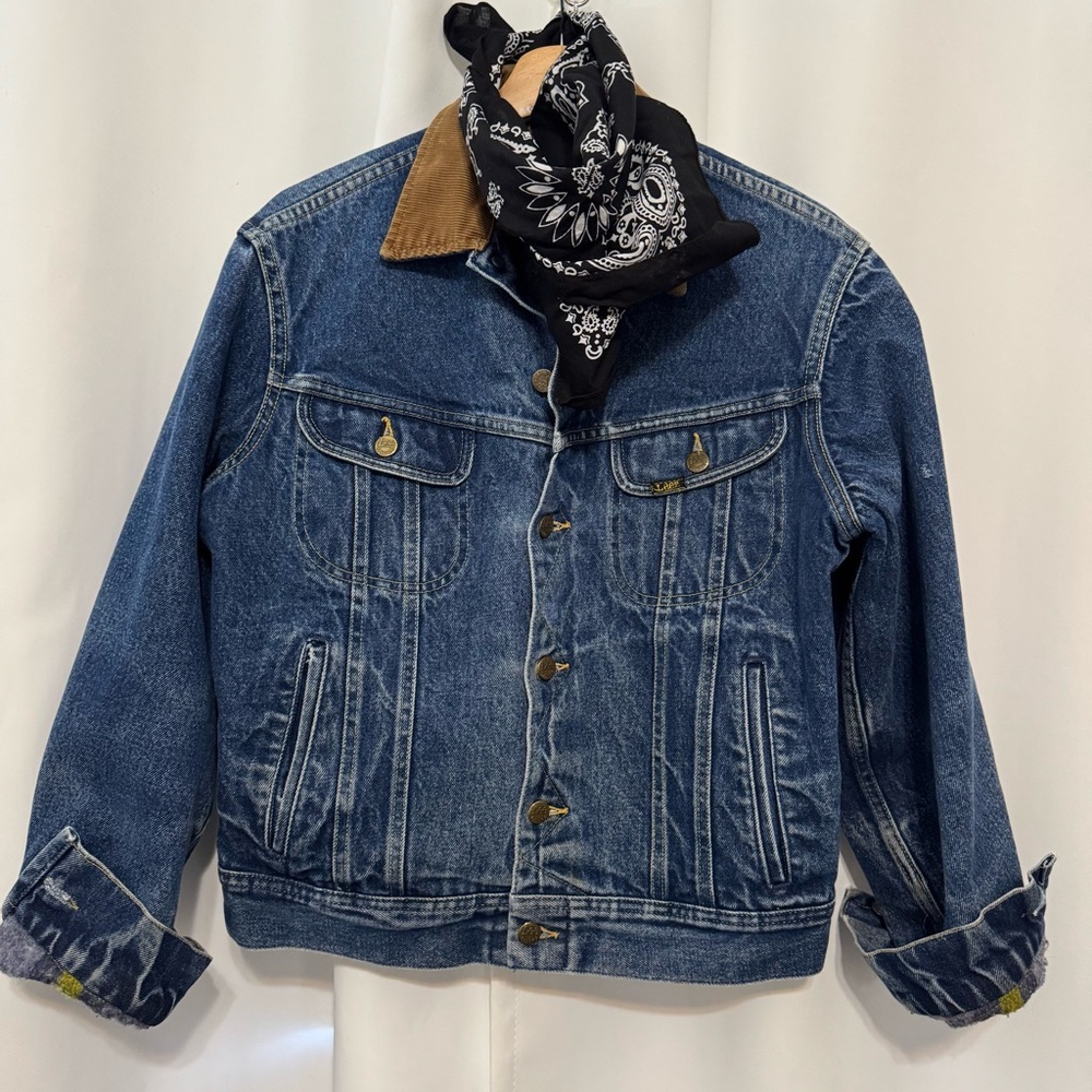 Vintage Lee Storm Rider Denim Jacket with Tan Corduroy Collar and Blanket Lined - Picture 10 of 16